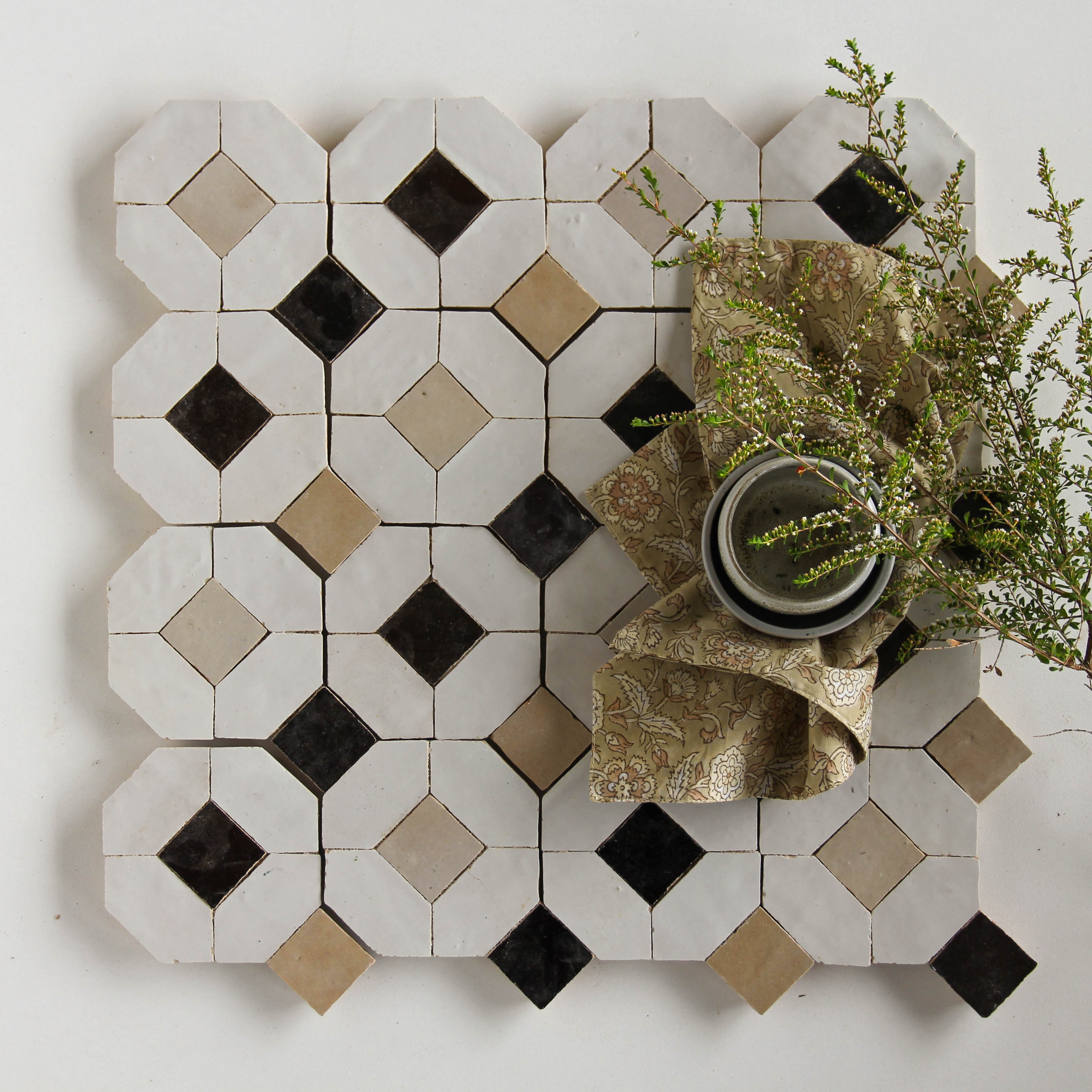 Moroccan Zellige Lienzo Mosaic Dust + Chocolate + Oat