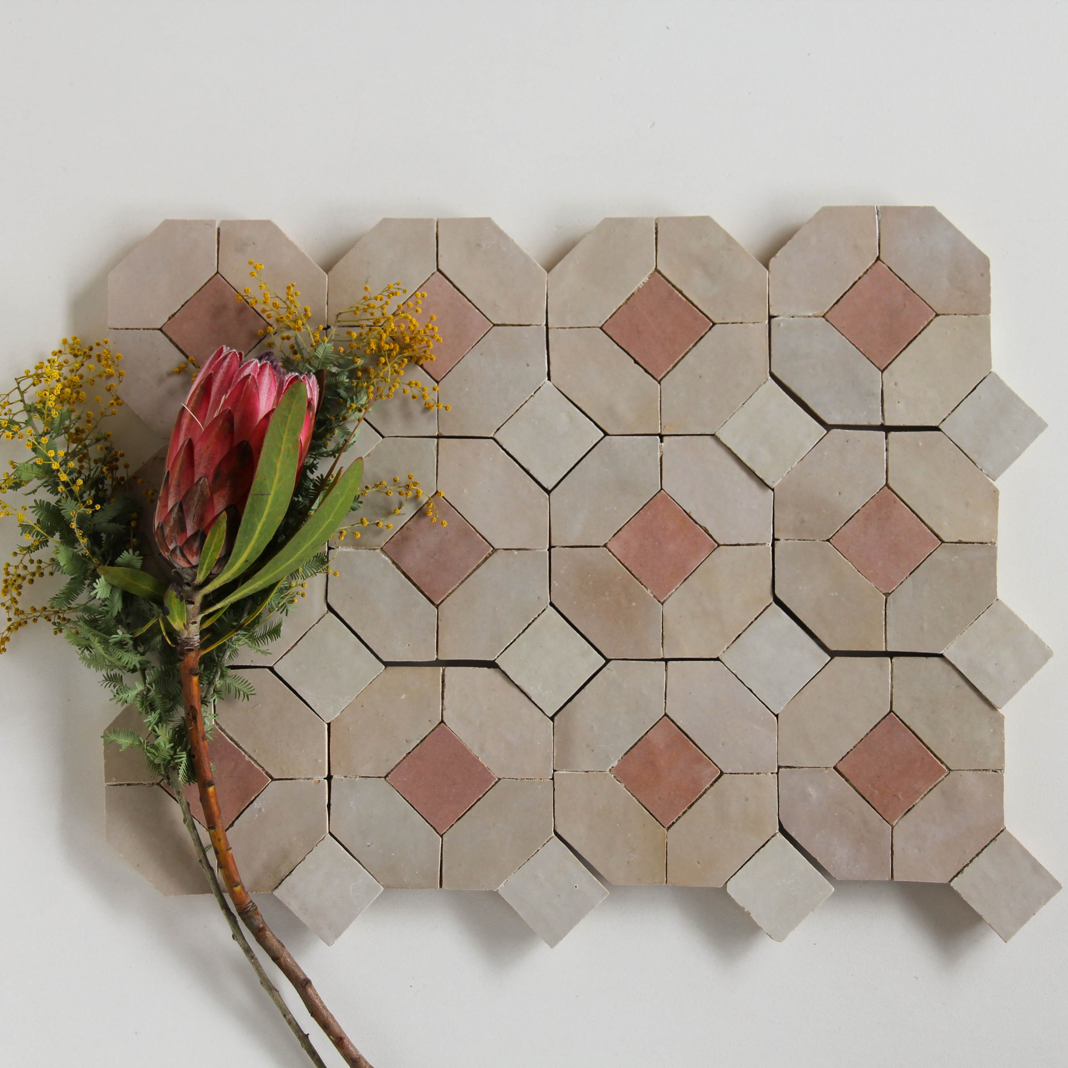 Moroccan Zellige Mosaic EZR0229 - Moroccan Pink, Latte, Dust & Oat