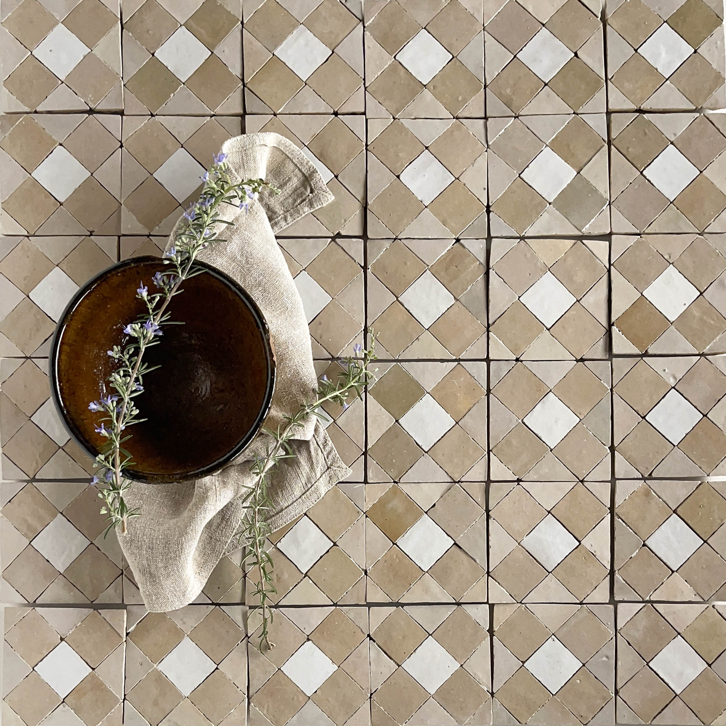 Moroccan Zellige Tavira Mosaic Snow + Latte + Oat