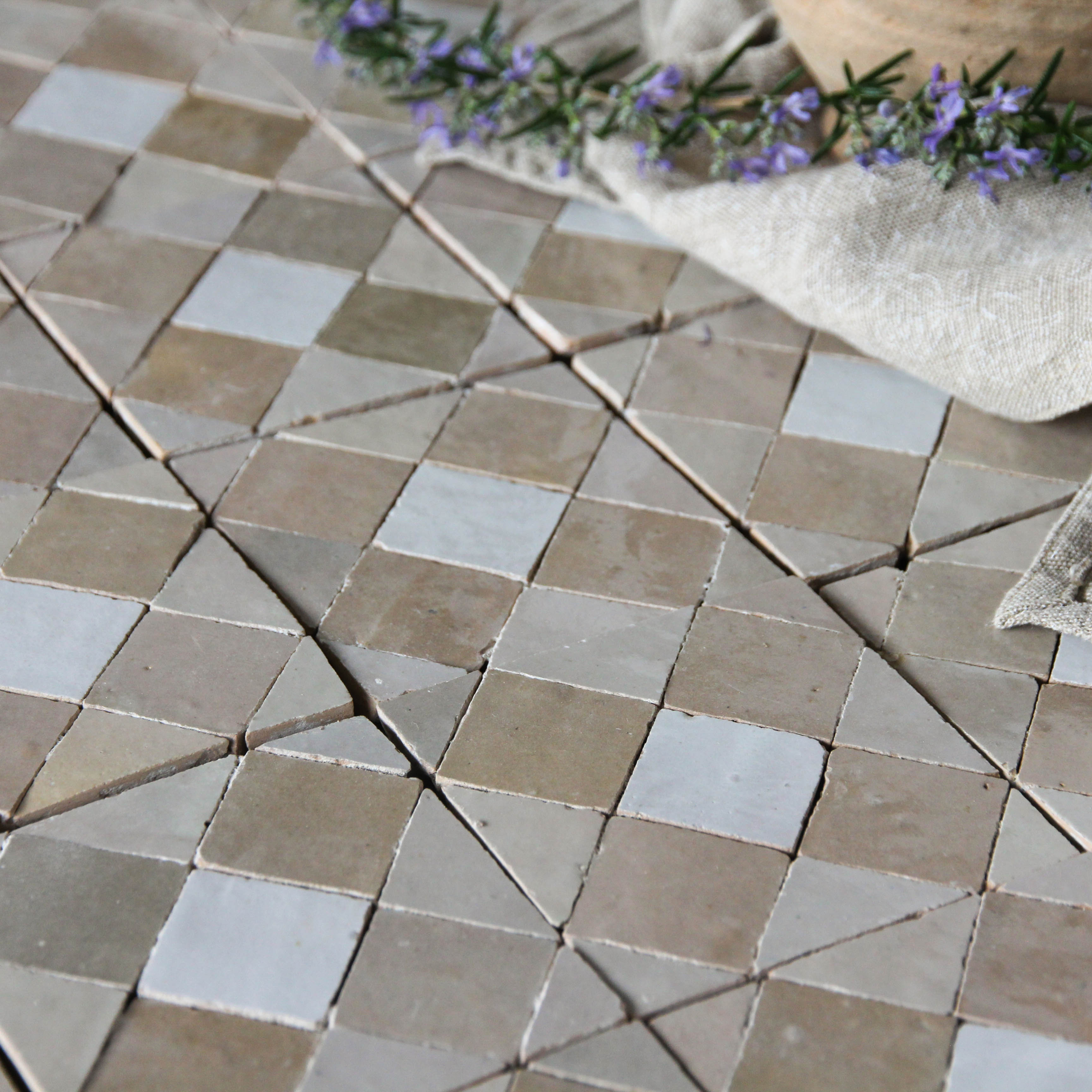 Moroccan Zellige Tavira Mosaic Snow + Latte + Oat