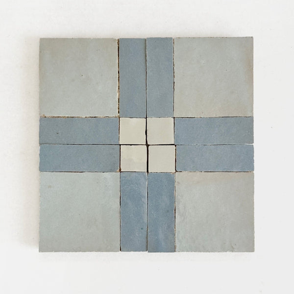 Moroccan Zellige Mosaic EZR0226 Duck Egg Blue, Clear Sky & Chamele
